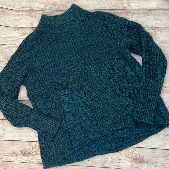Simply Vera Green Heather with Silver Mockneck Sweater Medium - Picture 1 of 4